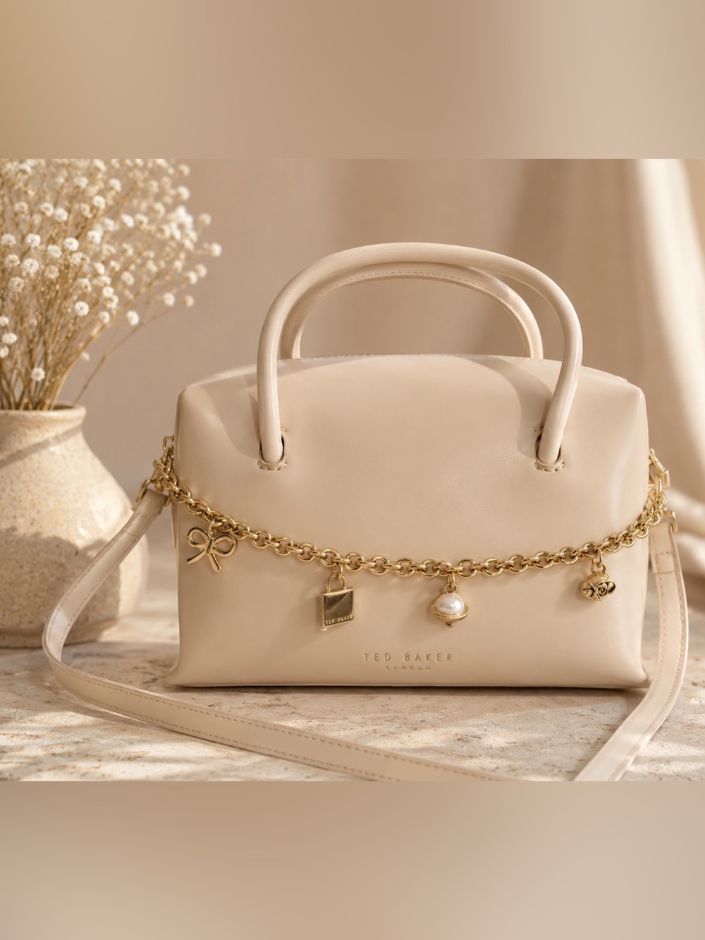 NWT Ted Baker Vera Charm Satchel Crossbody Bag Open White Ivory $235 Retail